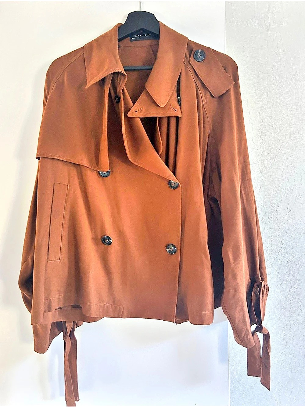Zara Brown Double-Breasted Trench Jacket Like New